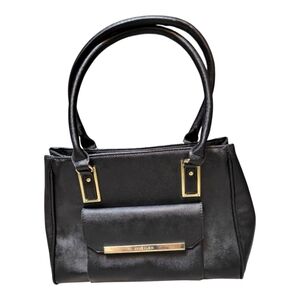 Anne Klein Black Double Handle Shoulder Bag Polka Dot Satin-Lined